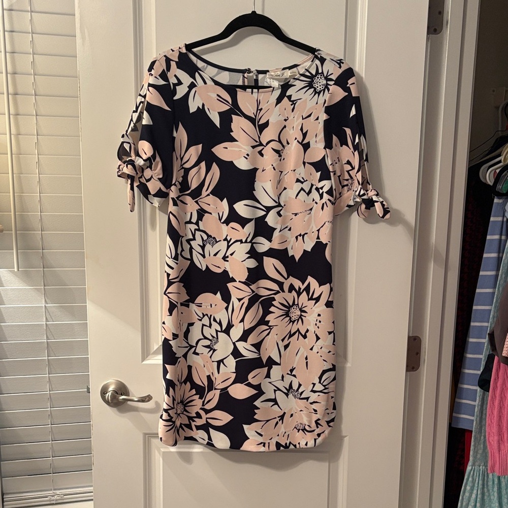 Eliza J navy and Pink Patterned Dress